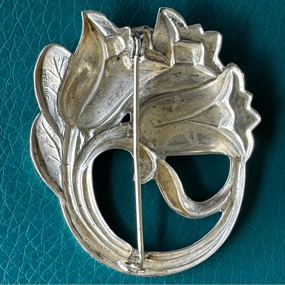 VTG Art Nouveau Style Marked Sterling Silver Tulip Brooch Pin Great Condition! - Picture 7 of 10